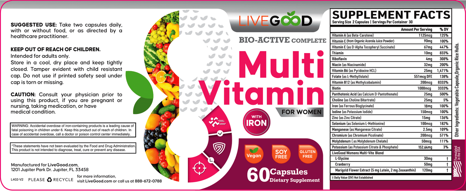 multi vitamin women product information label