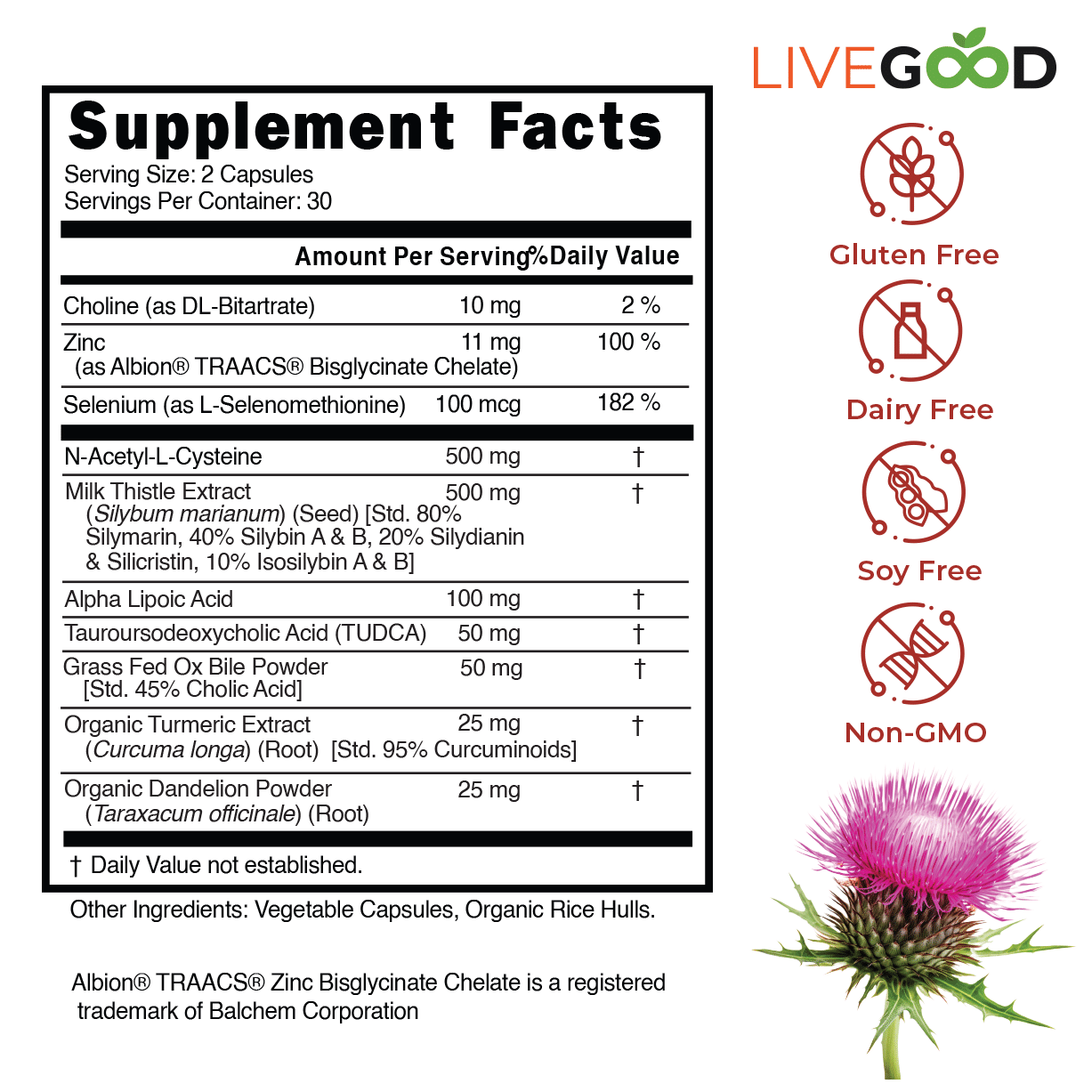 LiveGood Liver Support product label with Supplement Facts panel
