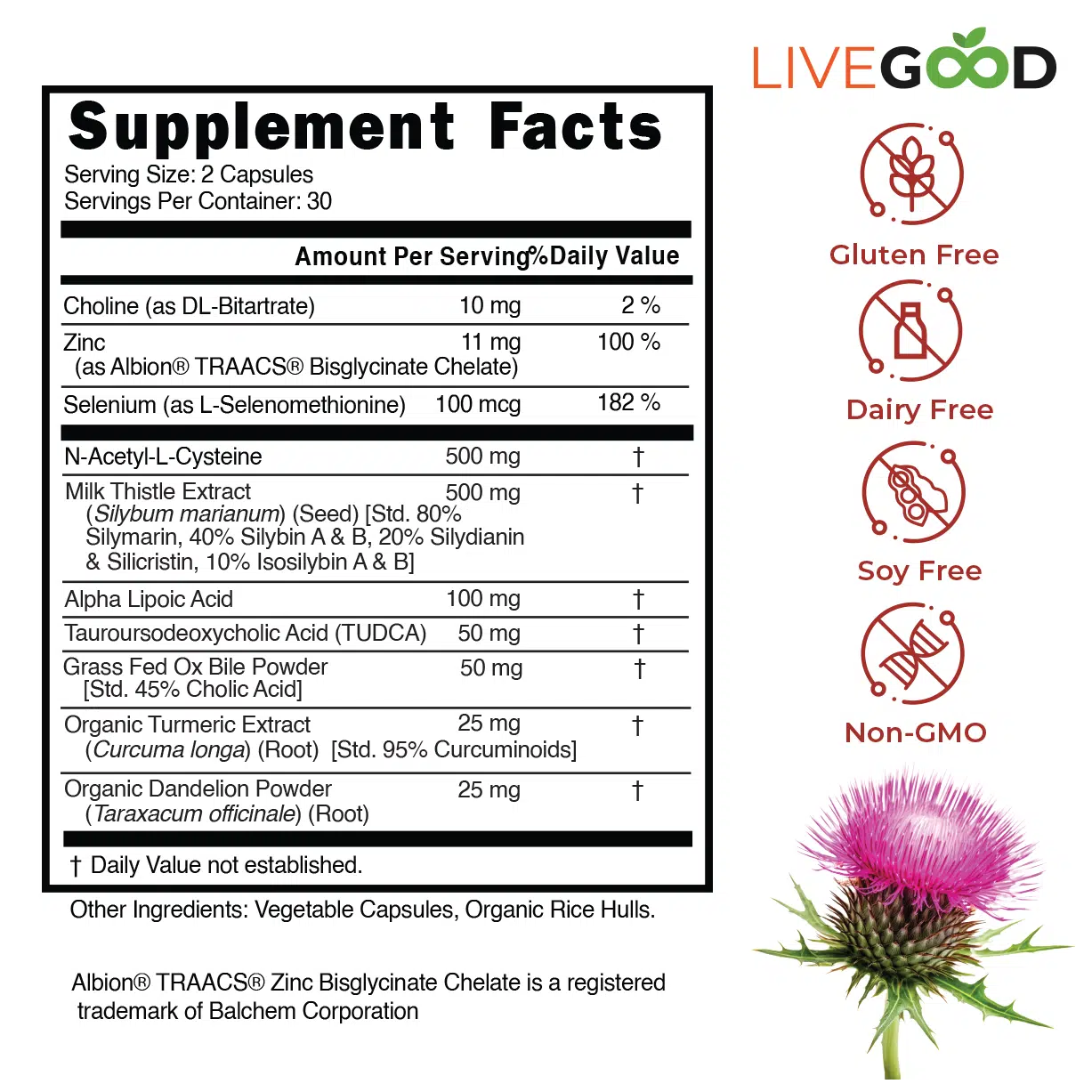 LiveGood Liver Support product label with Supplement Facts panel