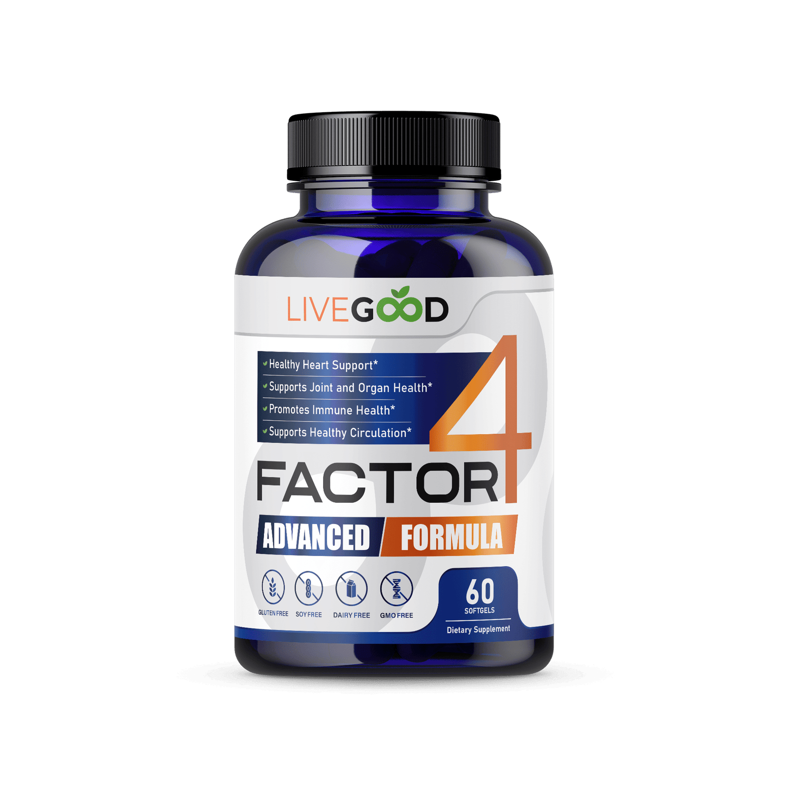 Factor4 anti-inflammatory  supplement by LiveGood with omega-3, turmeric, CoQ10 and garlic for chronic inflammation support