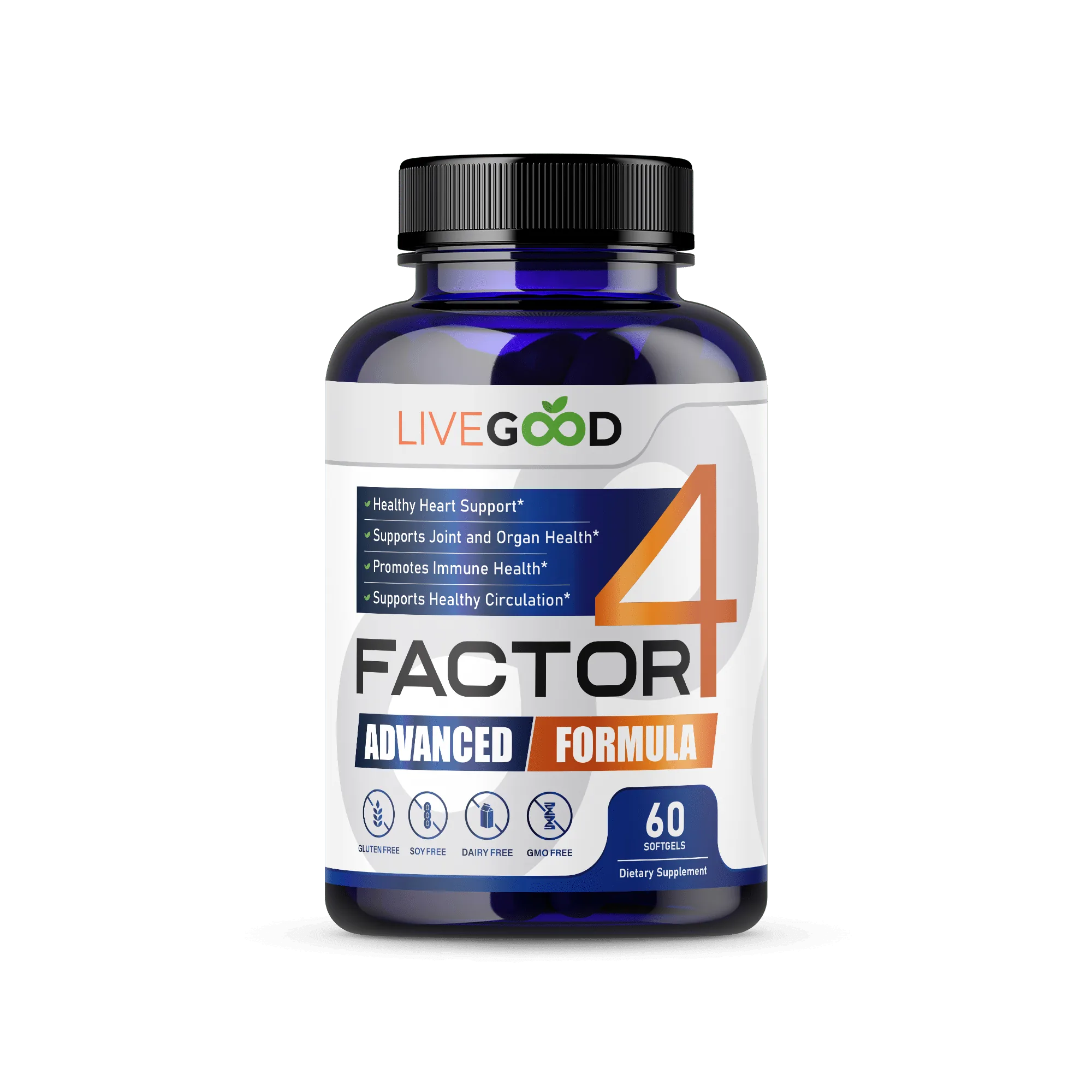 factor4-chronic-inflammation-support-supplement Factor4 anti-inflammatory supplement by LiveGood with omega-3, turmeric, CoQ10 and garlic for chronic inflammation support