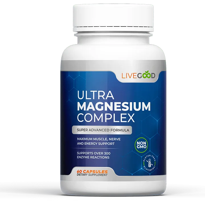 LiveGood Ultra Magnesium Complex LiveGood Ultra Magnesium Complex magnesium glycinate and gluconate supplement bottle