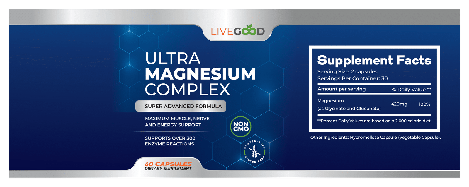 LiveGood Ultra Magnesium Complex ingredients and supplement facts magnesium glycinate and magnesium gluconate