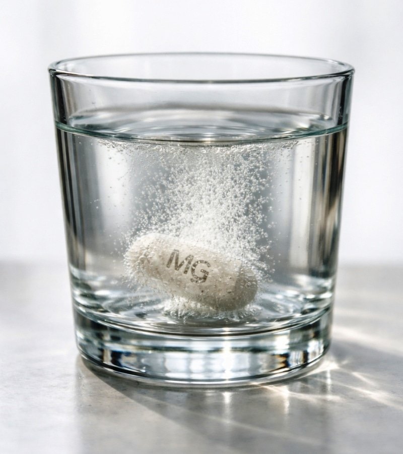 Magnesium citrate dissolving in water showing how it absorbs and supports digestion
