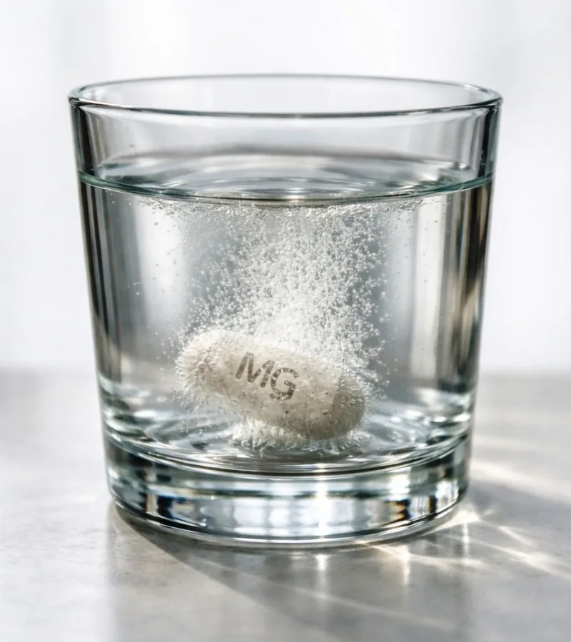 Magnesium citrate dissolving in water showing how it absorbs and supports digestion