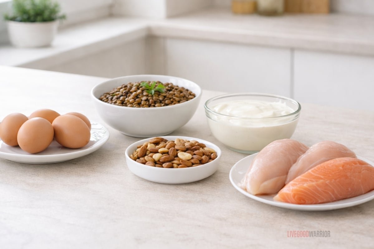 affordable protein foods: eggs, beans, yogurt, and nuts for muscle building