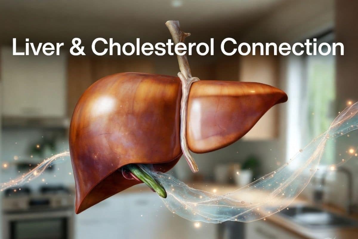 liver and cholesterol connection illustration showing cholesterol flow through liver