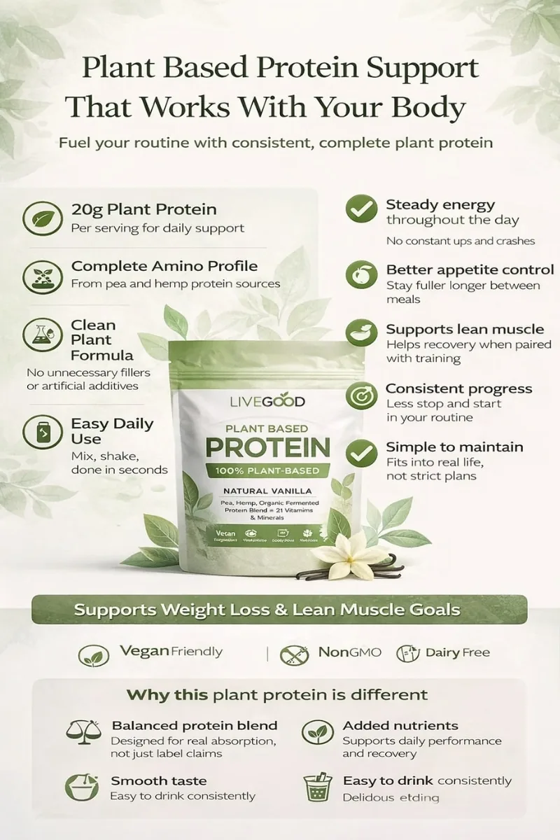 plant based protein powder infographic plant based protein powder infographic showing benefits, amino acid profile, steady energy, appetite control and clean vegan formula