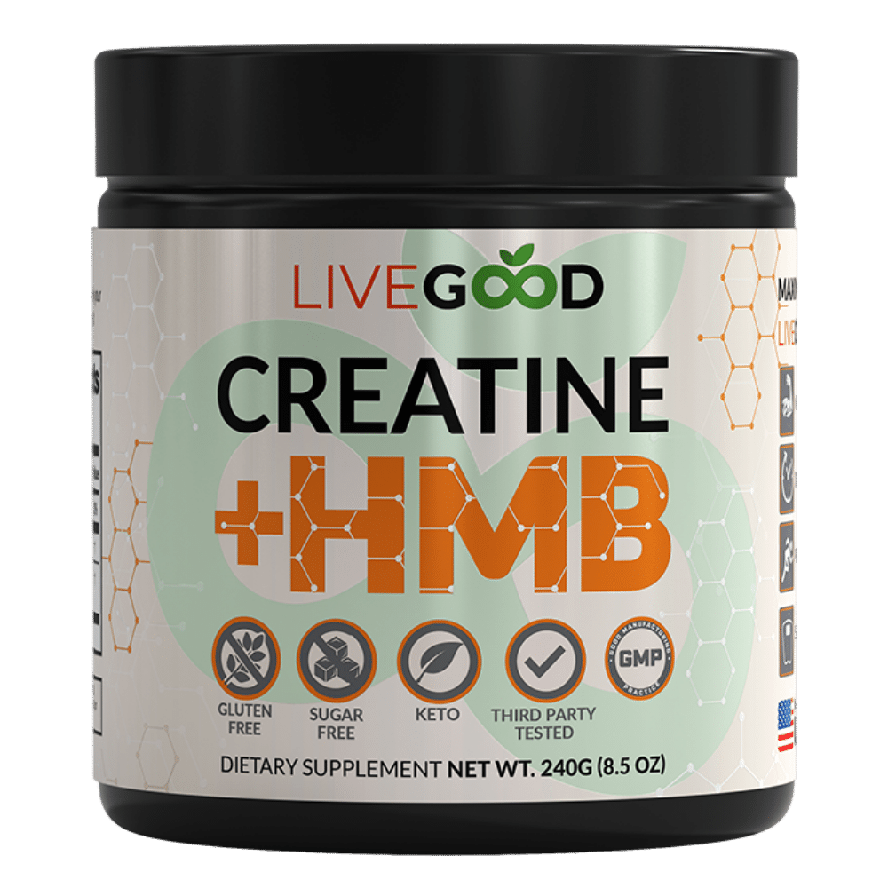 LiveGood Creatine HMB supplement powder for muscle strength recovery and healthy aging