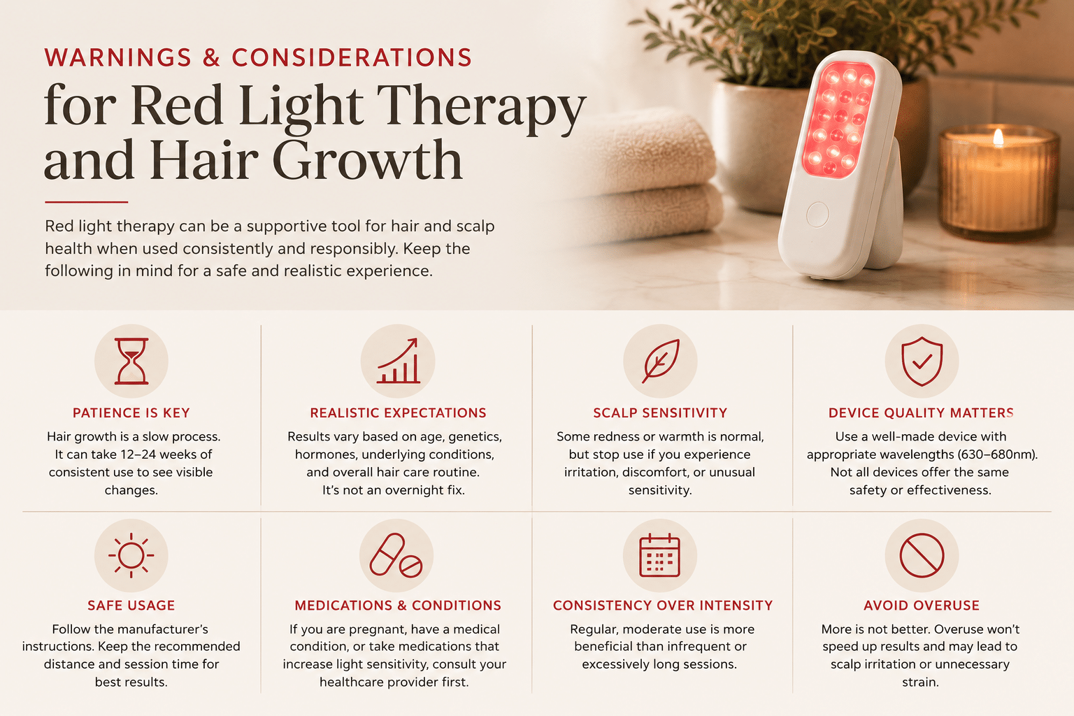 Red light therapy and hair growth device beside hairbrush with shedding hair